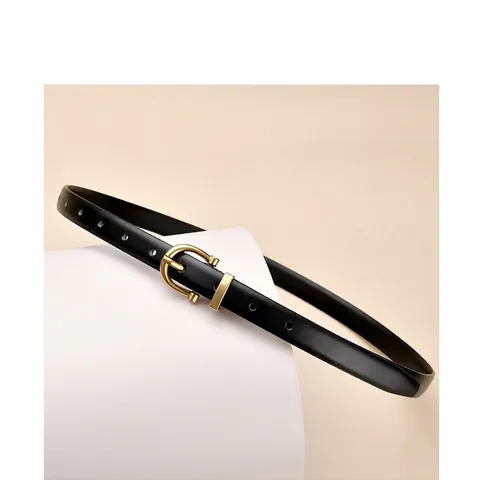 Women Split Leather Skinny Belt Alloy Horseshoe Buckle Versatile Minimalist Waist Strap For Jeans Professional Accessories