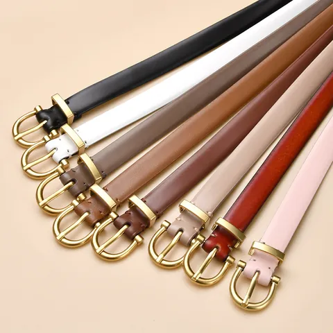 Women Split Leather Skinny Belt Alloy Horseshoe Buckle Versatile Minimalist Waist Strap For Jeans Professional Accessories