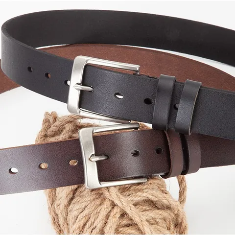 Men's Vintage Cowhide Leather Belt With Alloy Pin Buckle Classic Business Casual Waist Strap For Trousers Suits Jeans