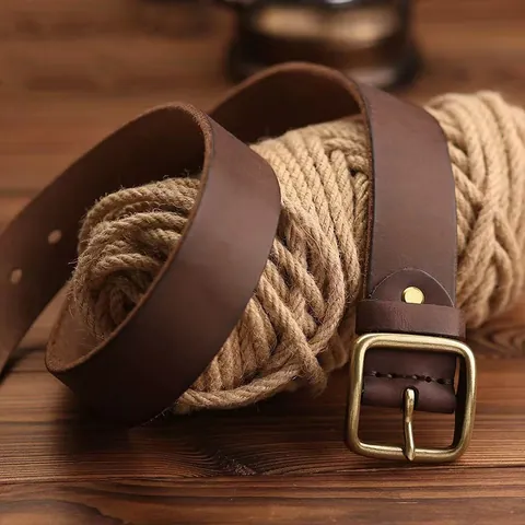 Men Vintage Cowhide Leather Belt With Copper Pin Buckle Durable Handmade Casual Business Waist Strap For Jeans