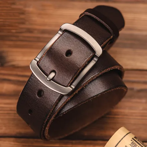 Vintage Men's Top Grain Cowhide Leather Belt Alloy Pin Buckle Classic Casual Business Dress Belt For Jeans Daily Wear