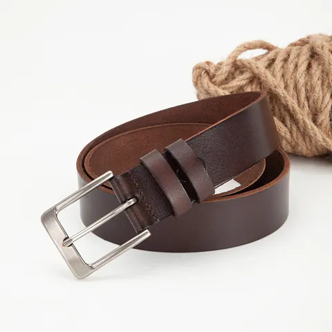 Men's Vintage Cowhide Leather Belt With Alloy Pin Buckle Classic Business Casual Waist Strap For Trousers Suits Jeans