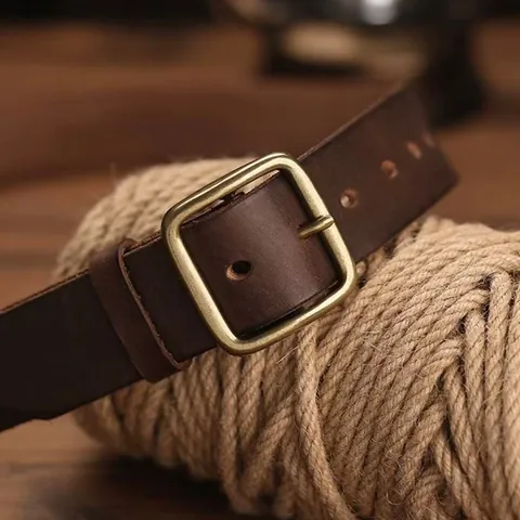 Men Vintage Cowhide Leather Belt With Copper Pin Buckle Durable Handmade Casual Business Waist Strap For Jeans