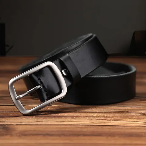 Men Genuine Leather Belt Top Grain Cowhide Alloy Pin Buckle Vintage Classic Durable Waist Strap For Jeans Business Casual Men Accessories