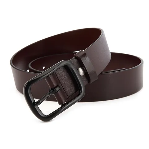 Men Top Grain Cowhide Leather Belt Business Casual Minimalist Alloy Pin Buckle Fashion Waist Strap For Trousers Suits Jeans