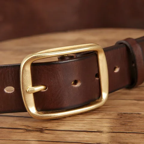 Men's Retro Genuine Leather Belt With Solid Copper Pin Buckle Casual Business Waist Belt For Jeans Trousers Men Accessories