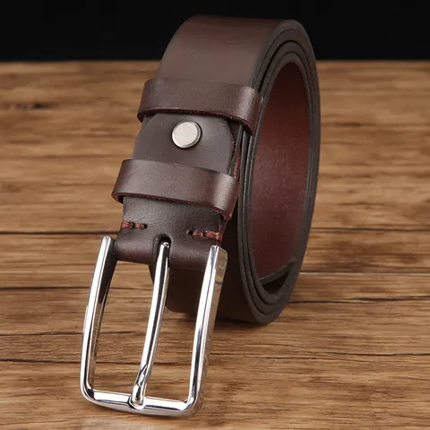 Cintura da Uomo in Vera Pelle Fibbia ad Ardiglione in Lega Business Casual Cintura in Cuoio per Jeans e Pantaloni