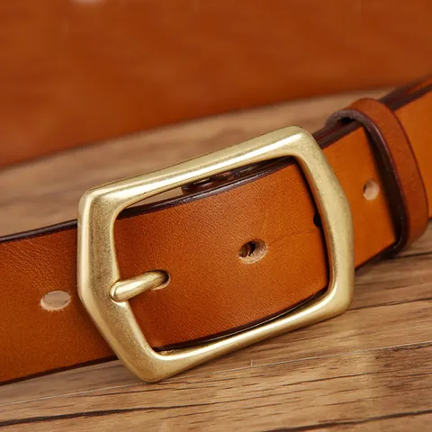 Ceinture en Cuir Vintage pour Hommes Avec Boucle en Laiton Massif Rétro Cuir de Vachette Véritable Pour Jeans Business Accessoire