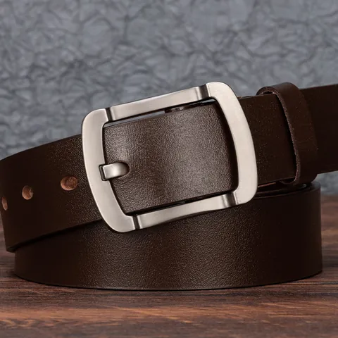 Men Genuine Cowhide Leather Belt High Quality Top Grain Leather Waistband Classic Alloy Pin Buckle Business Casual Dress Belt