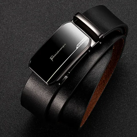 Cintura da Uomo in Vera Pelle Con Fibbia Automatica in Lega Business Casual in Pelle di Vacchetta Primo Strato Nero Caffè