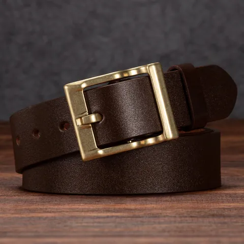 Men's Vintage Top Grain Cowhide Genuine Leather Belt With Alloy Pin Buckle Casual Business Retro Waistband For Jeans