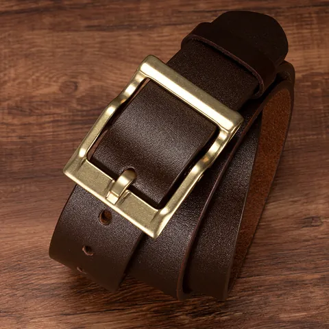 Men's Vintage Top Grain Cowhide Genuine Leather Belt With Alloy Pin Buckle Casual Business Retro Waistband For Jeans
