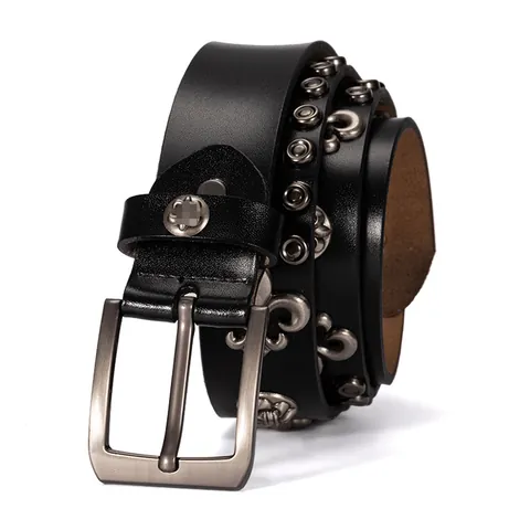 Punkrock Gürtel aus echtem Rindsleder mit Metallnieten Legierung Dornschließe Vintage Gothic Besetzter Taillengürtel für Herren Damen