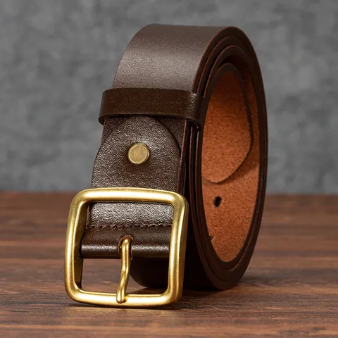 Retro Men Leather Belt Genuine Top Layer Cowhide Waistband Alloy Pin Buckle Casual Business Belt For Jeans Trousers Men Accessories