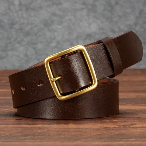 Retro Men Leather Belt Genuine Top Layer Cowhide Waistband Alloy Pin Buckle Casual Business Belt For Jeans Trousers Men Accessories
