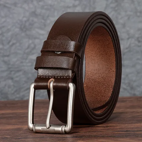 Men's Vintage Genuine Leather Belt High Quality Top Layer Cowhide Waistband With Alloy Pin Buckle Business Casual Adjustable Belt