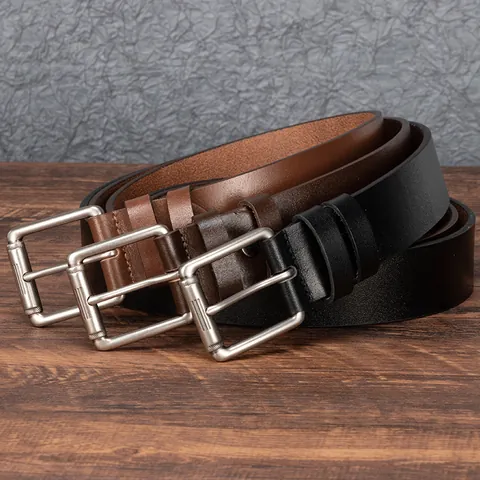 Men's Vintage Genuine Leather Belt High Quality Top Layer Cowhide Waistband With Alloy Pin Buckle Business Casual Adjustable Belt