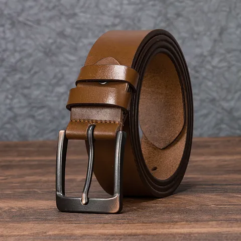 Vintage Men's Top Grain Cowhide Leather Belt With Alloy Pin Buckle Casual Retro Jeans Waistband Accessory For Men Daily Business Wear