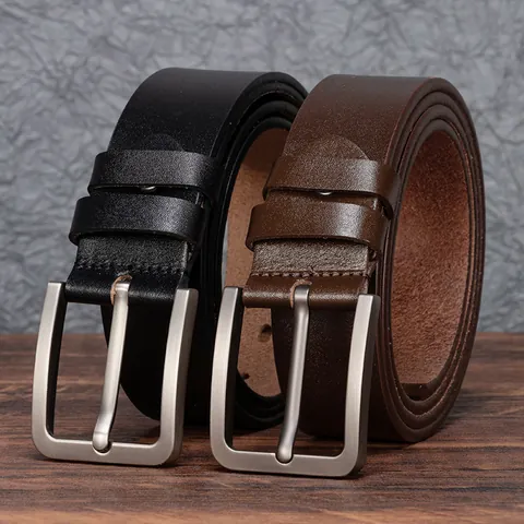 Men's Genuine Cowhide Leather Belt Vintage Alloy Pin Buckle Waist Strap For Business Casual Pants Fashion Accessory