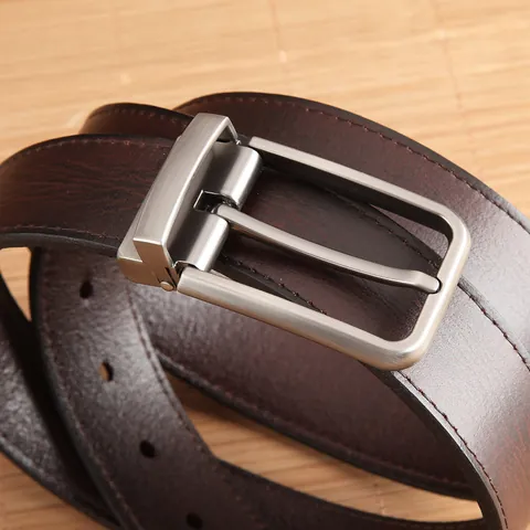 Vintage Men Genuine Cowhide Leather Belt With Zinc Alloy Pin Buckle Classic Business Casual Stitched Jeans Waistband