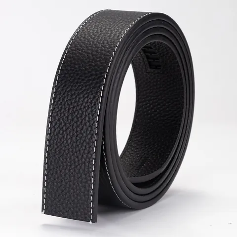 Men's First Layer Cowhide Leather Belt Strap Without Buckle Wide Lychee Pattern Stitching Business Replacement Waistband