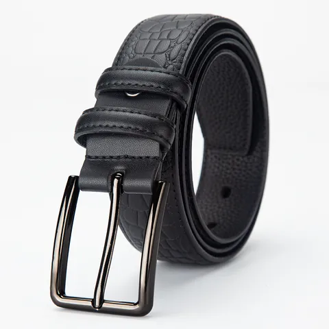 Men's First Layer Cowhide Genuine Leather Belt With Zinc Alloy Pin Buckle Embossed Crocodile Fishbone Pattern Business Casual Waist Belt