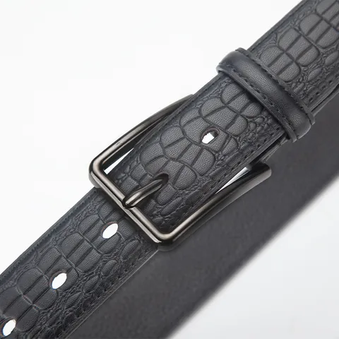 Men's First Layer Cowhide Genuine Leather Belt With Zinc Alloy Pin Buckle Embossed Crocodile Fishbone Pattern Business Casual Waist Belt