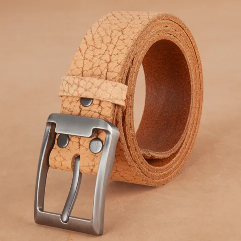 Men Genuine Leather Belt With Bison Pattern Vintage Casual Cowhide Waistband For Men With Alloy Pin Buckle Rugged Accessories