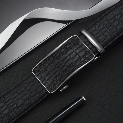 Men First Layer Cowhide Belt Crocodile Grain Automatic Buckle Genuine Leather Business Casual Waist Strap Alloy Buckle Belt