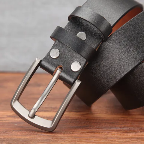 Men Casual Real Leather Belt With Alloy Pin Buckle First Layer Cowhide Vintage Business Waist Belt For Jeans Trousers