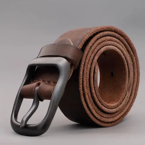 Men Vintage Top Grain Cowhide Leather Belt Minimalist Casual Pin Buckle Waist Strap For Jeans Daily Wear Work Adjustable