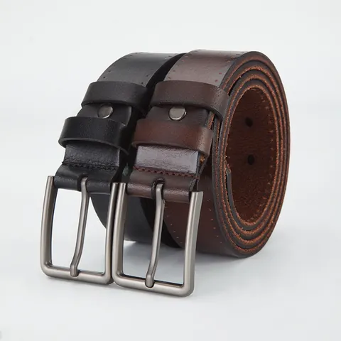 Men's First Layer Cowhide Leather Belt With Vintage Alloy Pin Buckle Classic Business Casual Waistband For Men Black Coffee