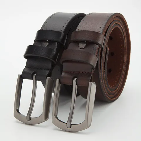 Men Genuine Leather Belt Cowhide Pin Buckle Waist Strap For Jeans Business Casual Vintage Fashion Waistband Accessory