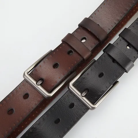 Men's First Layer Cowhide Leather Belt With Vintage Alloy Pin Buckle Classic Business Casual Waistband For Men Black Coffee