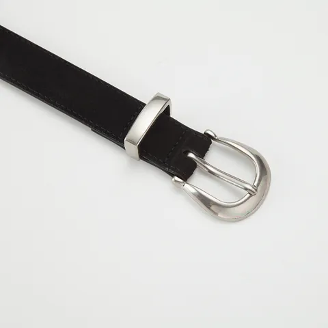 Women's Vintage Black Split Cowhide Leather Belt Minimalist Frosted Suede Waistband With Silver Alloy Horseshoe Pin Buckle Fashion Accessories