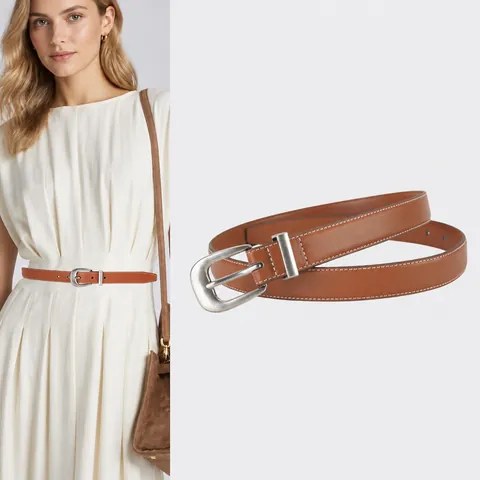 Women's Split Cowhide Leather Belt Square Alloy Pin Buckle Contrast Stitching Simple Fashion Casual Waist Belt For Dress Pants