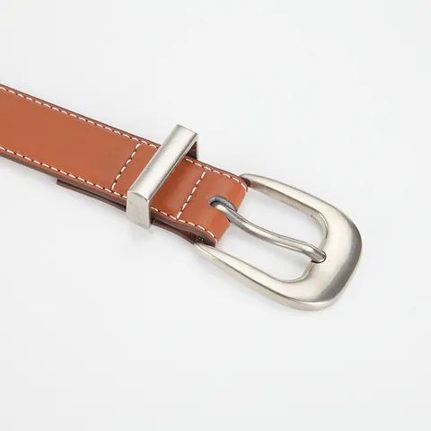Women's Split Cowhide Leather Belt Square Alloy Pin Buckle Contrast Stitching Simple Fashion Casual Waist Belt For Dress Pants