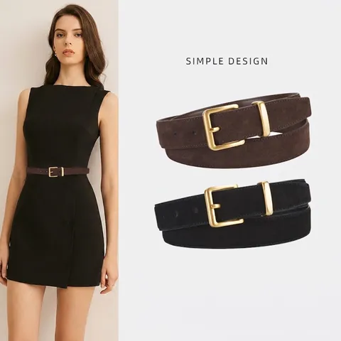 Cintura da Donna in Pelle di Vacchetta Stile Retrò Maillard Casual Versatile in Crosta di Pelle Con Fibbia ad Ardiglione in Lega per Jeans