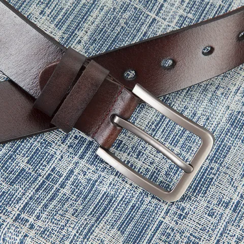 Cintura da Uomo in Vera Pelle Con Fibbia ad Ardiglione in Lega Business Casual Cinturino in Vacchetta per Jeans Accessori Moda