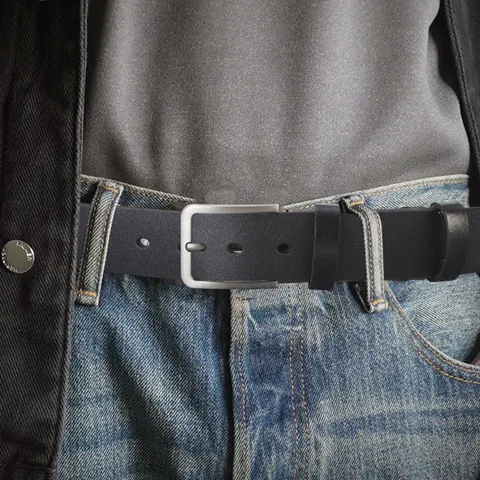 Cintura da Uomo in Vera Pelle Con Fibbia ad Ardiglione in Lega Business Casual Cinturino in Vacchetta per Jeans Accessori Moda