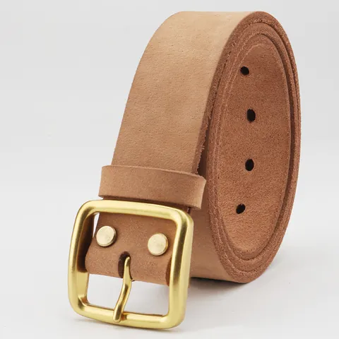 Men Vintage Genuine Cowhide Leather Belt Handmade Whole Cut Alloy Pin Buckle Business Casual Waist Strap For Jeans