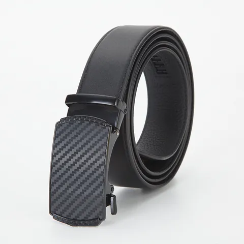 Cintura da Uomo in Pelle di Vacchetta Business Casual Con Fibbia Automatica Trama in Fibra di Carbonio e Greca Meandro