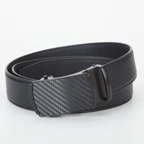 Cintura da Uomo in Pelle di Vacchetta Business Casual Con Fibbia Automatica Trama in Fibra di Carbonio e Greca Meandro