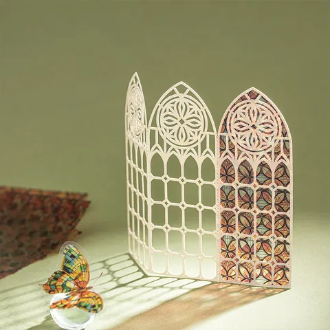 Vintage Stained Glass Window DIY Scrapbooking Material Kit PET Stickers Laser Cut Cardstock For Journal Decoration Craft Gift