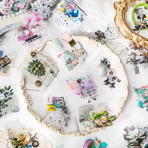 Vintage PET Scrapbooking Stickers Retro Floral Butterfly Botanical Heart Collage Decals For Journaling DIY Diary Art Crafts Decor