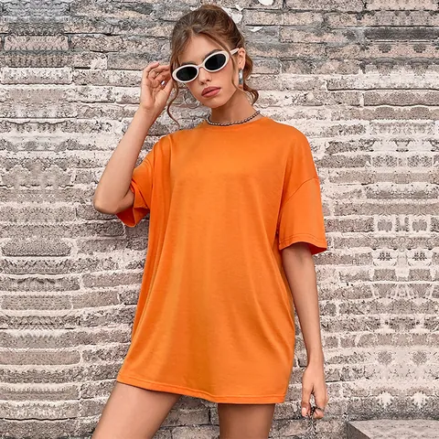 Γυναικείο Casual Oversized T-Shirt με Στρογγυλή Λαιμόκοψη και Κοντό Μανίκι Μονόχρωμο Χαλαρή Εφαρμογή Καλοκαιρινό Τοπ