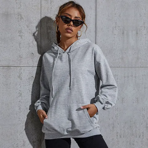 Felpa con Cappuccio da Donna in Misto Cotone con Stampa di Lettere Oversize a Maniche Lunghe con Tasca a Marsupio