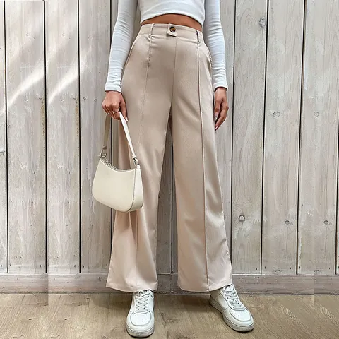 Damen Hose Mit Hoher Taille Weites Bein Elegant Einfarbig Palazzo Hose Für Arbeit Büro Alltag Polyester