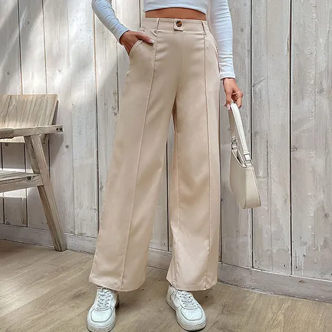 Damen Hose Mit Hoher Taille Weites Bein Elegant Einfarbig Palazzo Hose Für Arbeit Büro Alltag Polyester