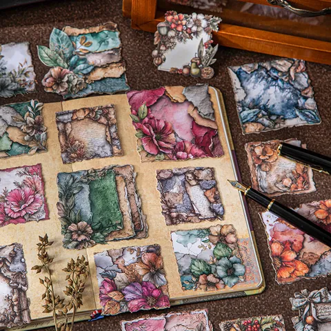 Vintage Floral Decorative Hard Card Stickers For Scrapbooking DIY Journaling Stationery Supplies Retro Plant Patterns